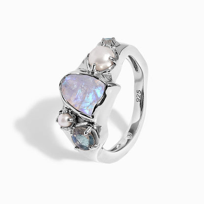 Moonstone Heirloom & Magma Rings - detail SIL
