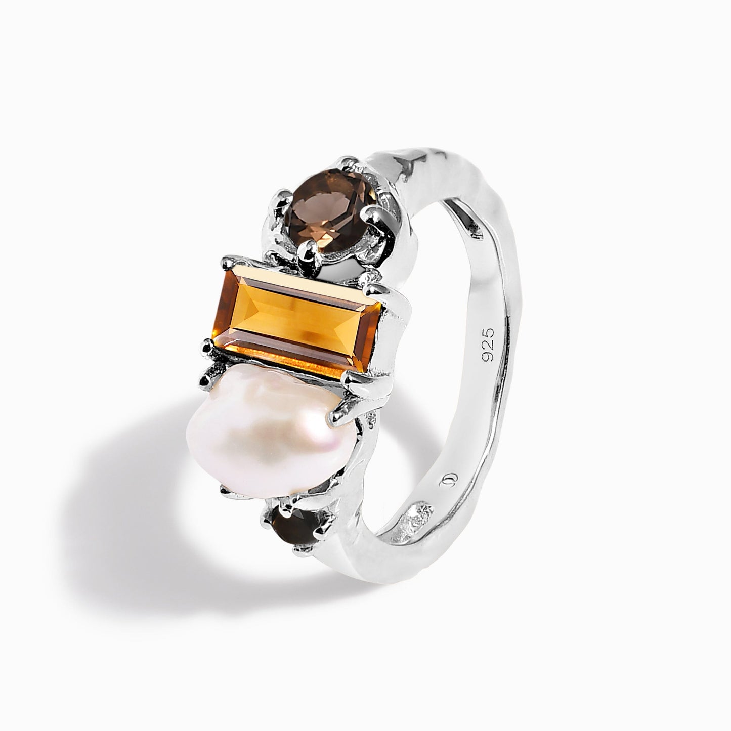 Citrine Pearl Ring Treasure - silver side angle