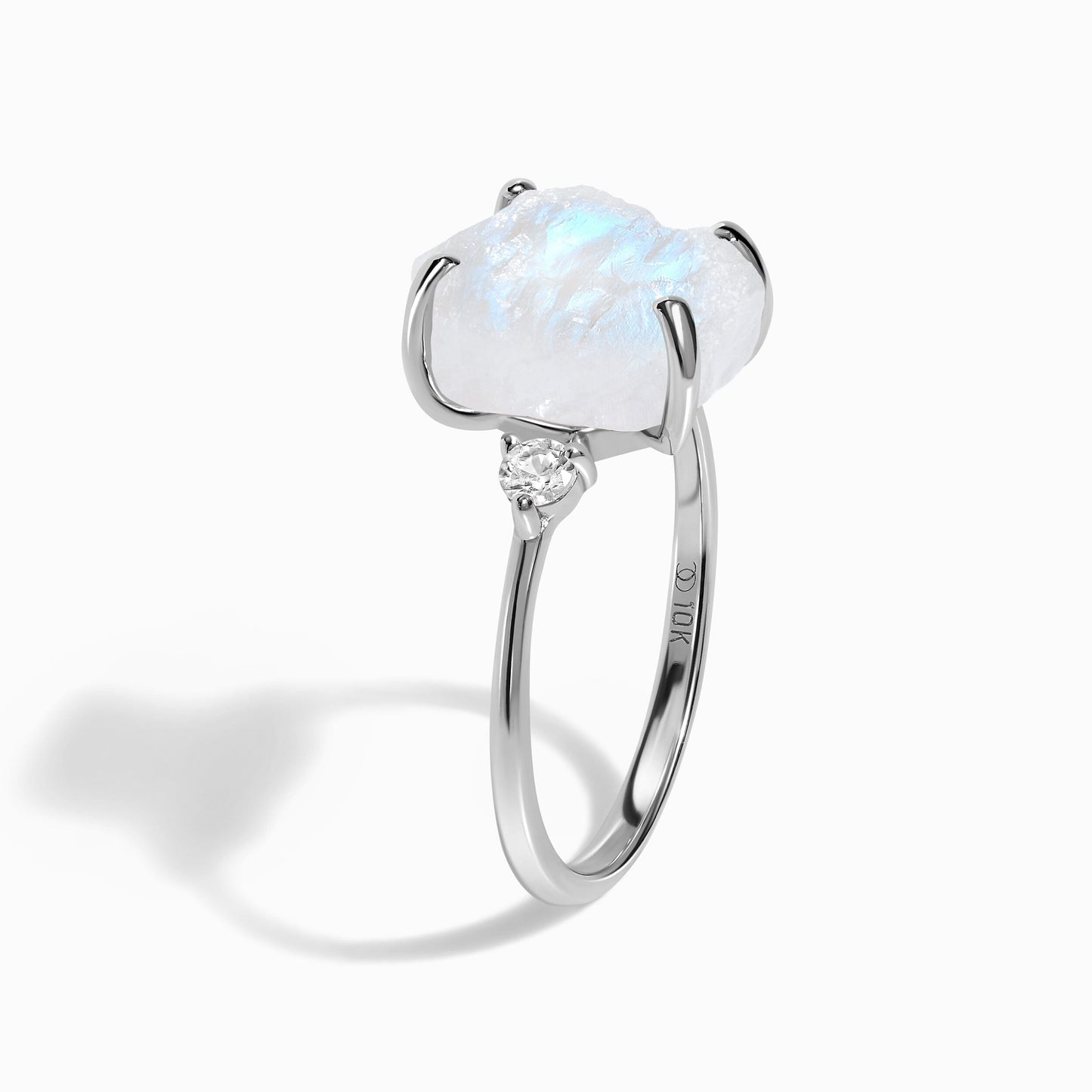 Moonstone Diamond Ring - Raw Allure - White Gold statement shot