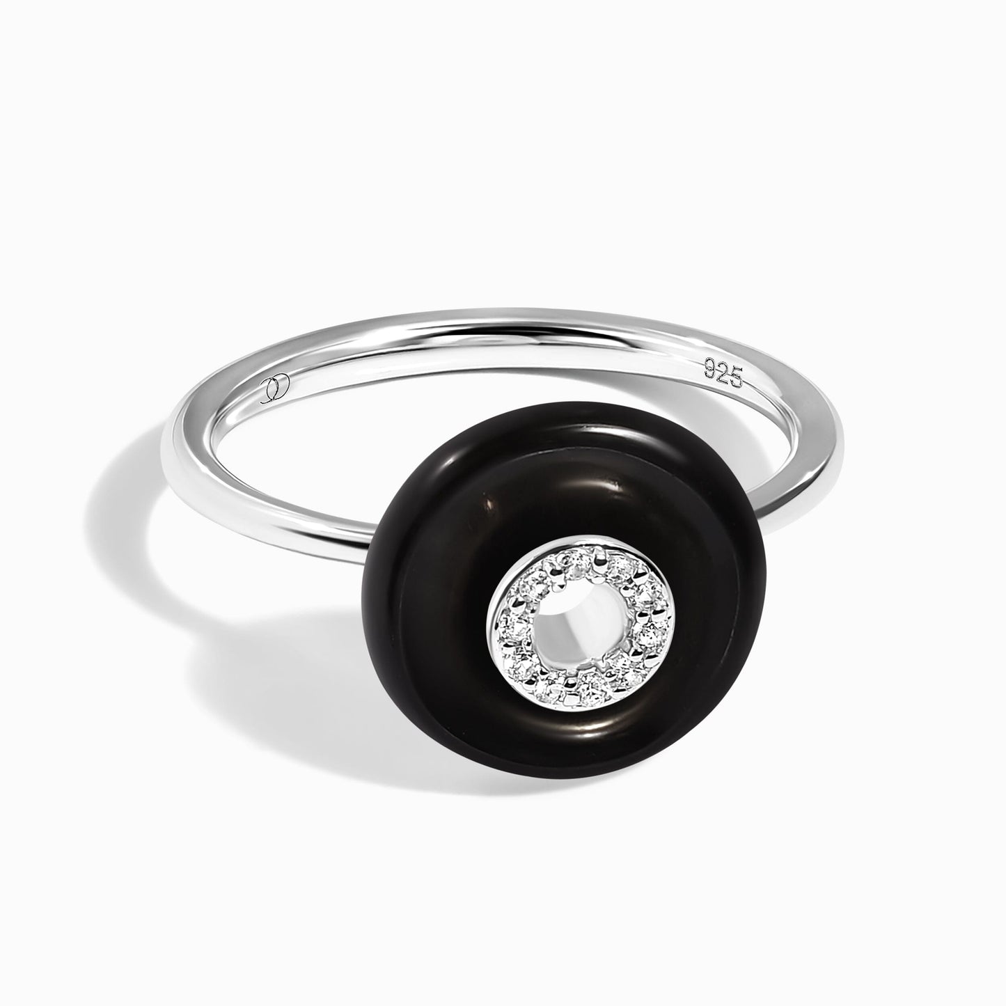 Black Obsidian Fidget Ring - Liora - silver detail