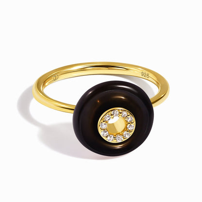 Black Obsidian Fidget Ring - Liora - yellow gold detail