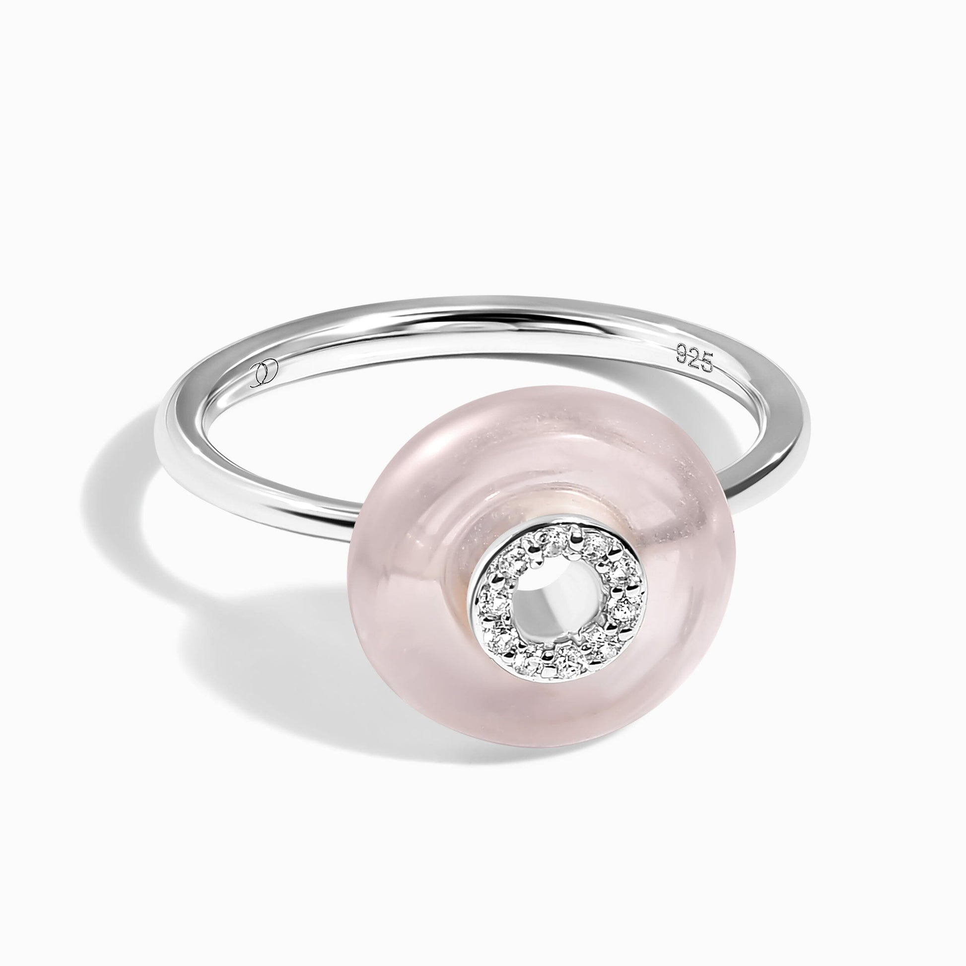 Rose Quartz Fidget Ring - Liora, silver angle