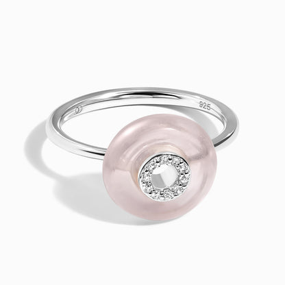Rose Quartz Fidget Ring - Liora, silver angle