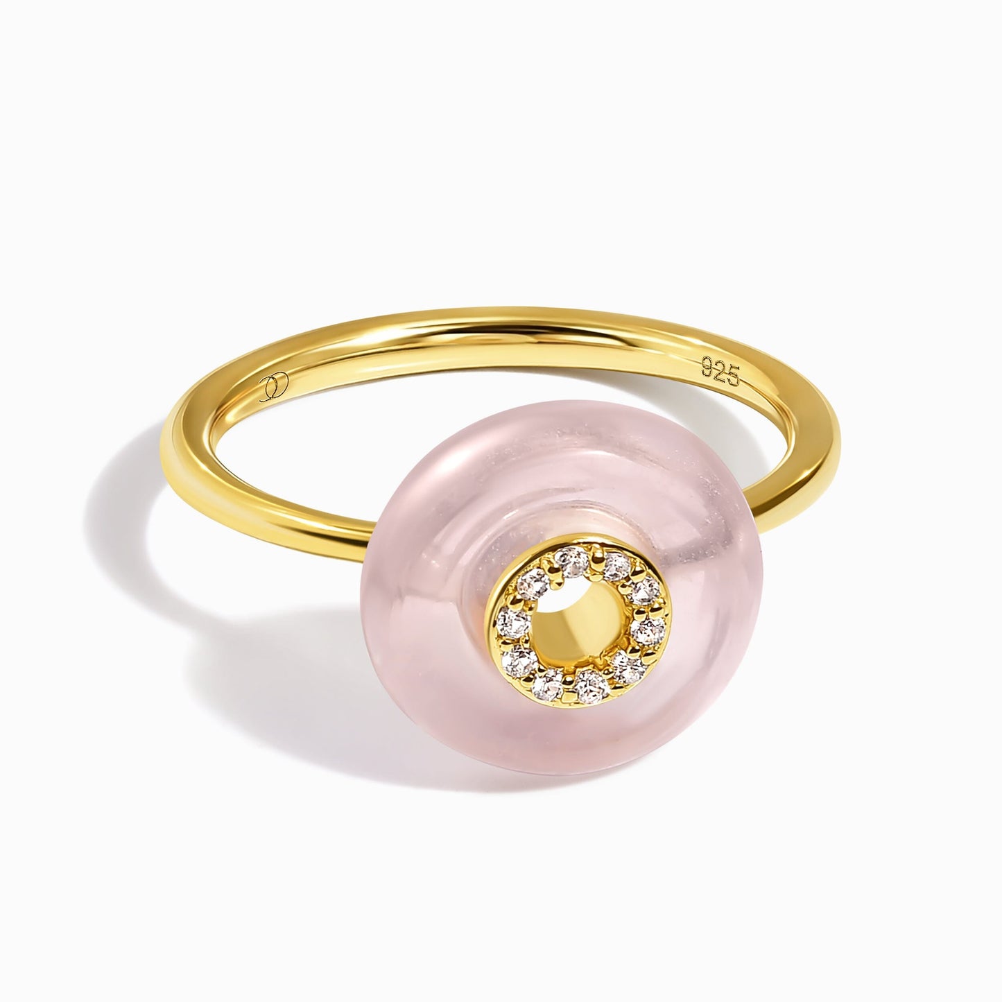 Rose Quartz Fidget Ring - Liora, yellow gold angle