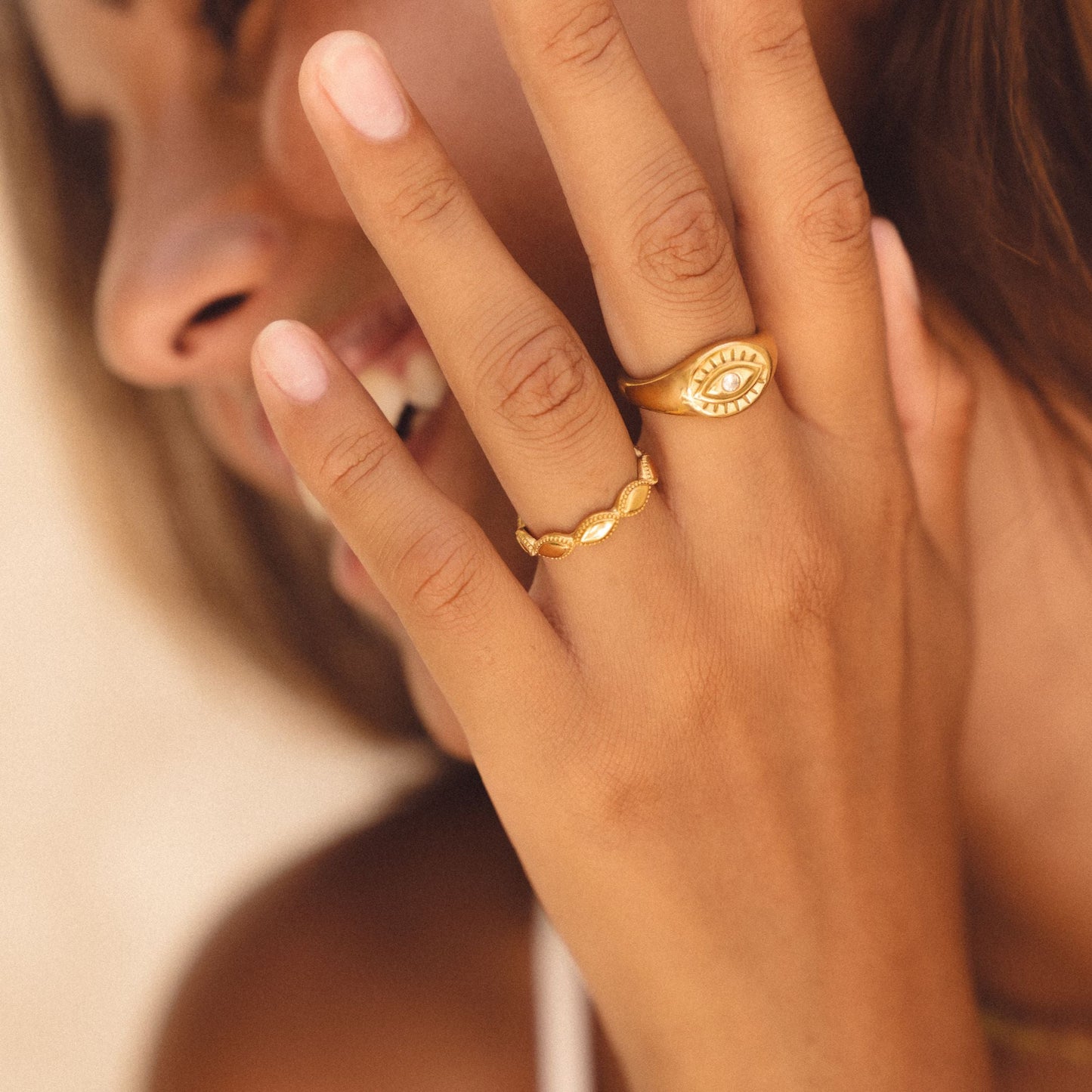 Aphrodite Ring worn close up