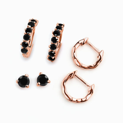 Black Onyx Black Obsidian Hoop Earring Set - Classic Trio - rose gold