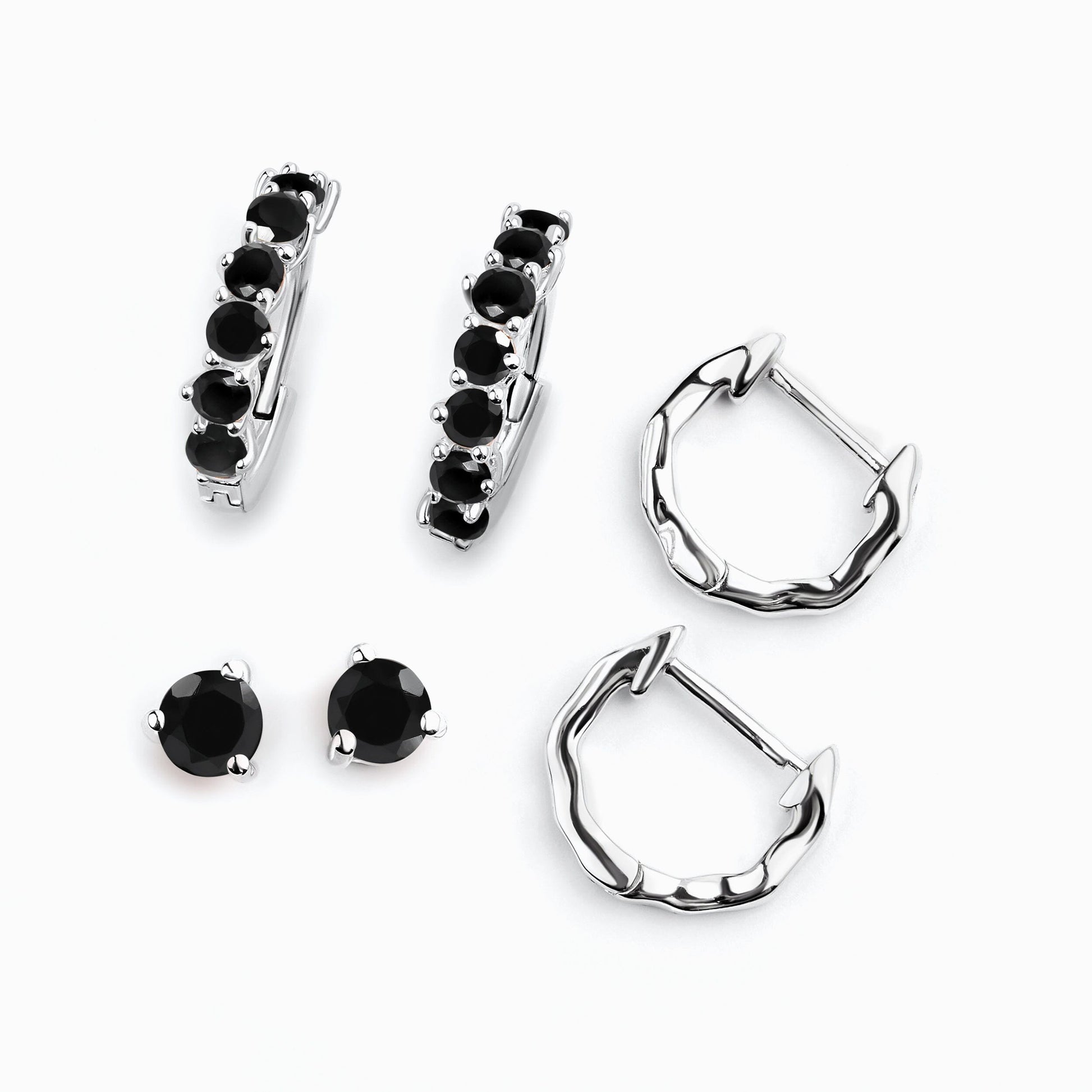 Black Onyx Black Obsidian Hoop Earring Set - Classic Trio - silver