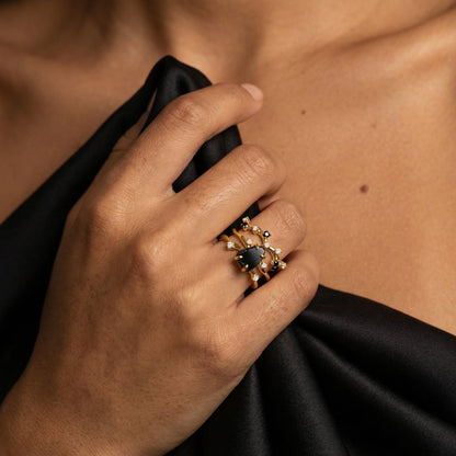 Black Obsidian Lab Diamond Flow Ring - lifestyle yellow gold