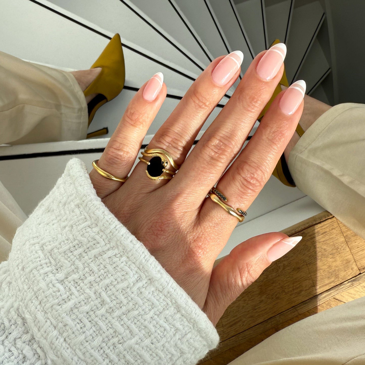 Black Onyx Black Diamond Ring - Serpent stacked