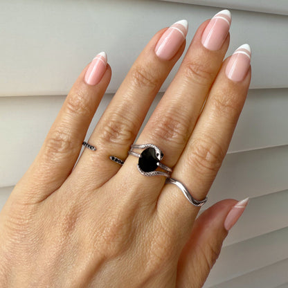 Black Onyx Serpent & Twinkling & Waves Rings - lifestyle silver