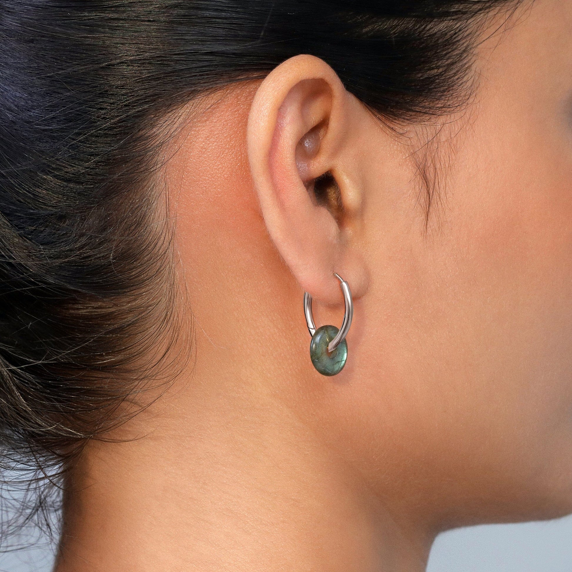 Labradorite Earrings - Circle Hoops - circle-hoops-pom-backSIL