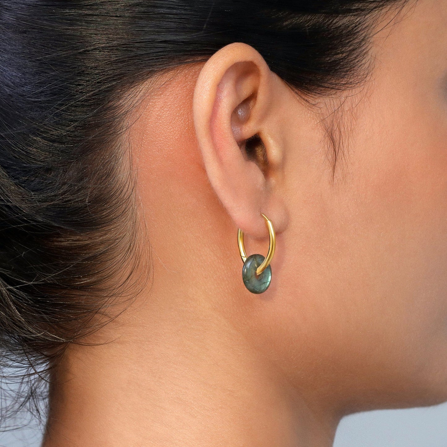 Labradorite Earrings - Circle Hoops - circle-hoops-pom-backYG