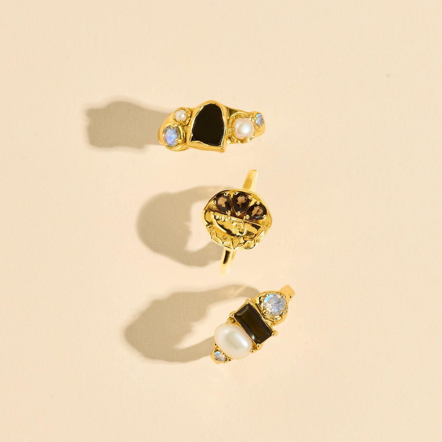 Black Obsidian Pearl Ring - Heirloom - detail crop