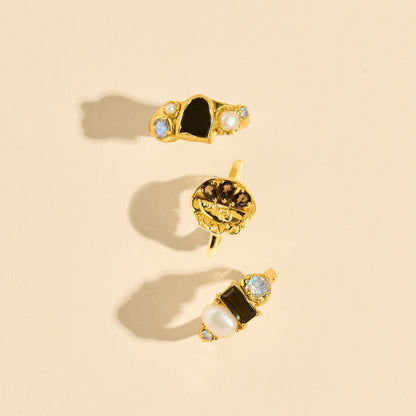 Black Obsidian Pearl Ring - Heirloom - detail crop