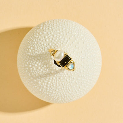 Black Obsidian Pearl Ring - Treasure - detail crop