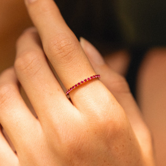 Bordeaux Thin Ring on hand
