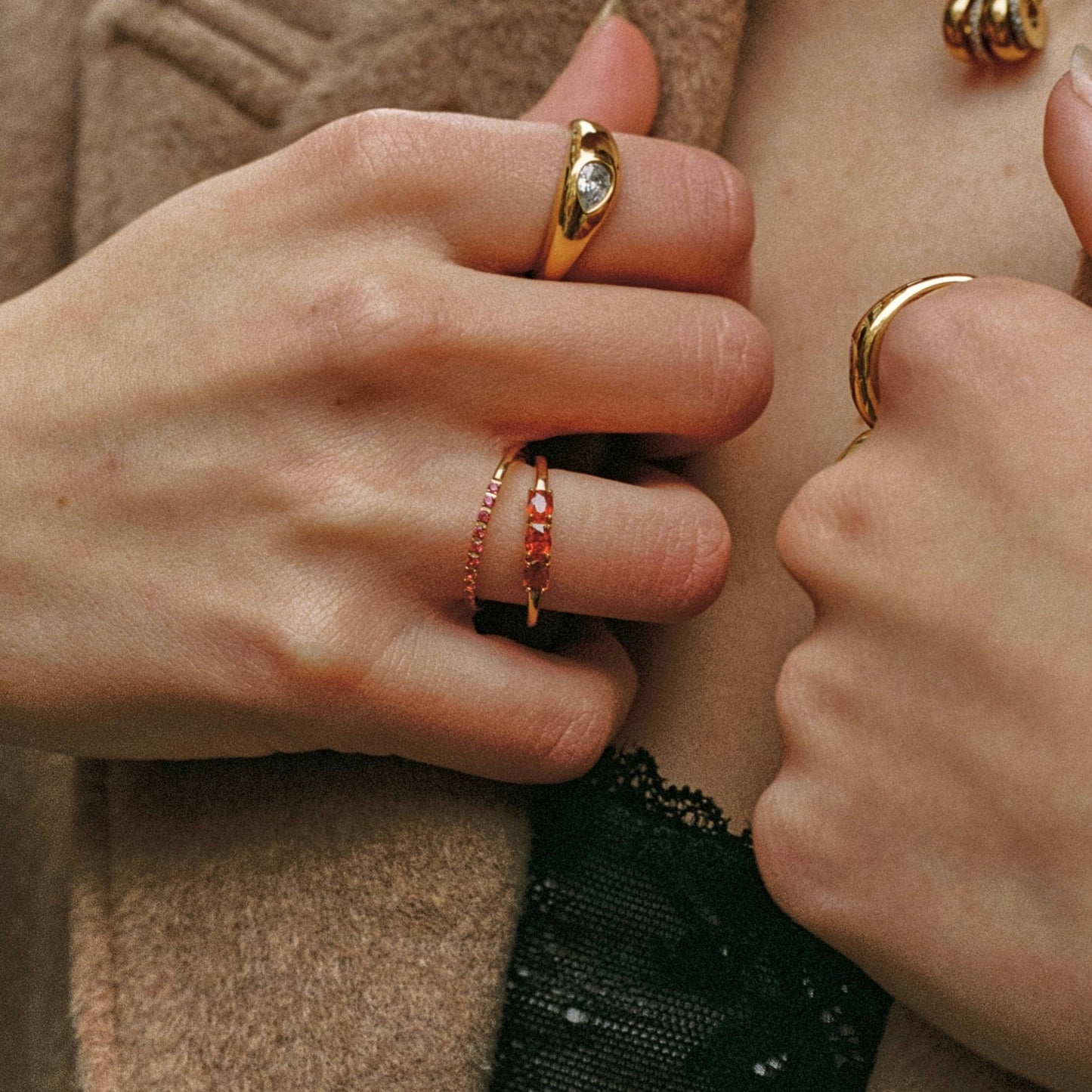 Bordeaux Thin Ring stacked look