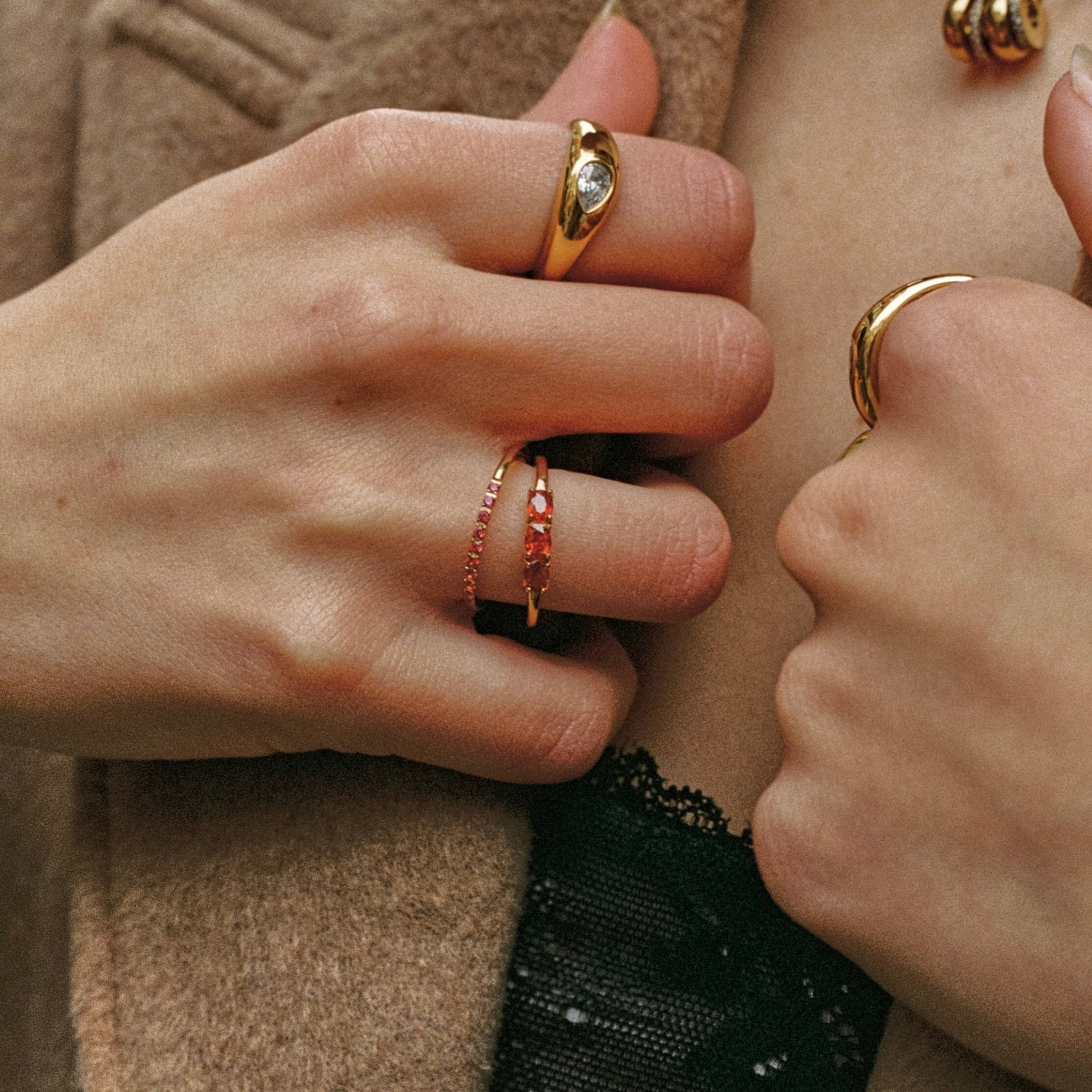 Bordeaux Thin Ring stacked look