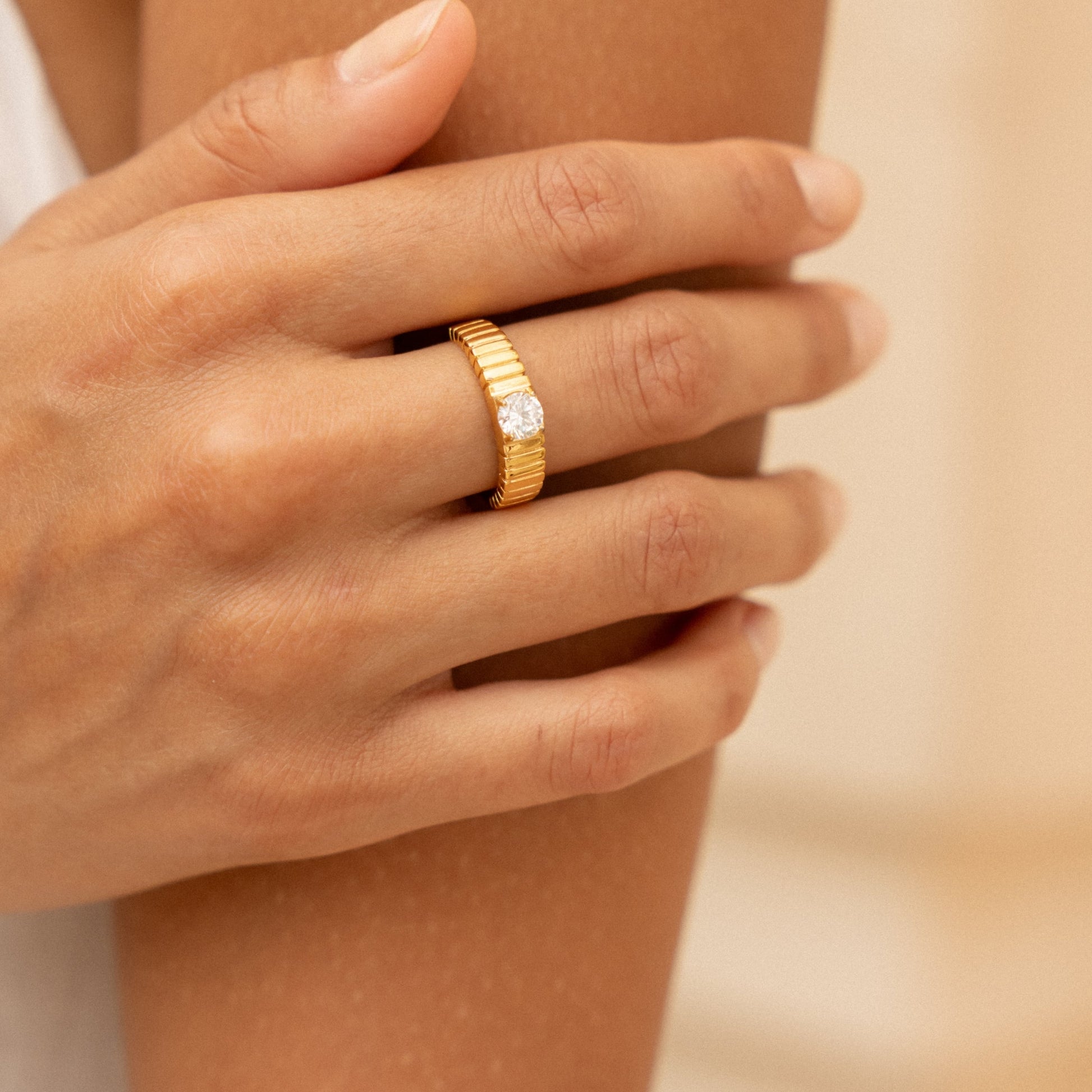 Aspen Statement Ring - elevated gold ring on hand