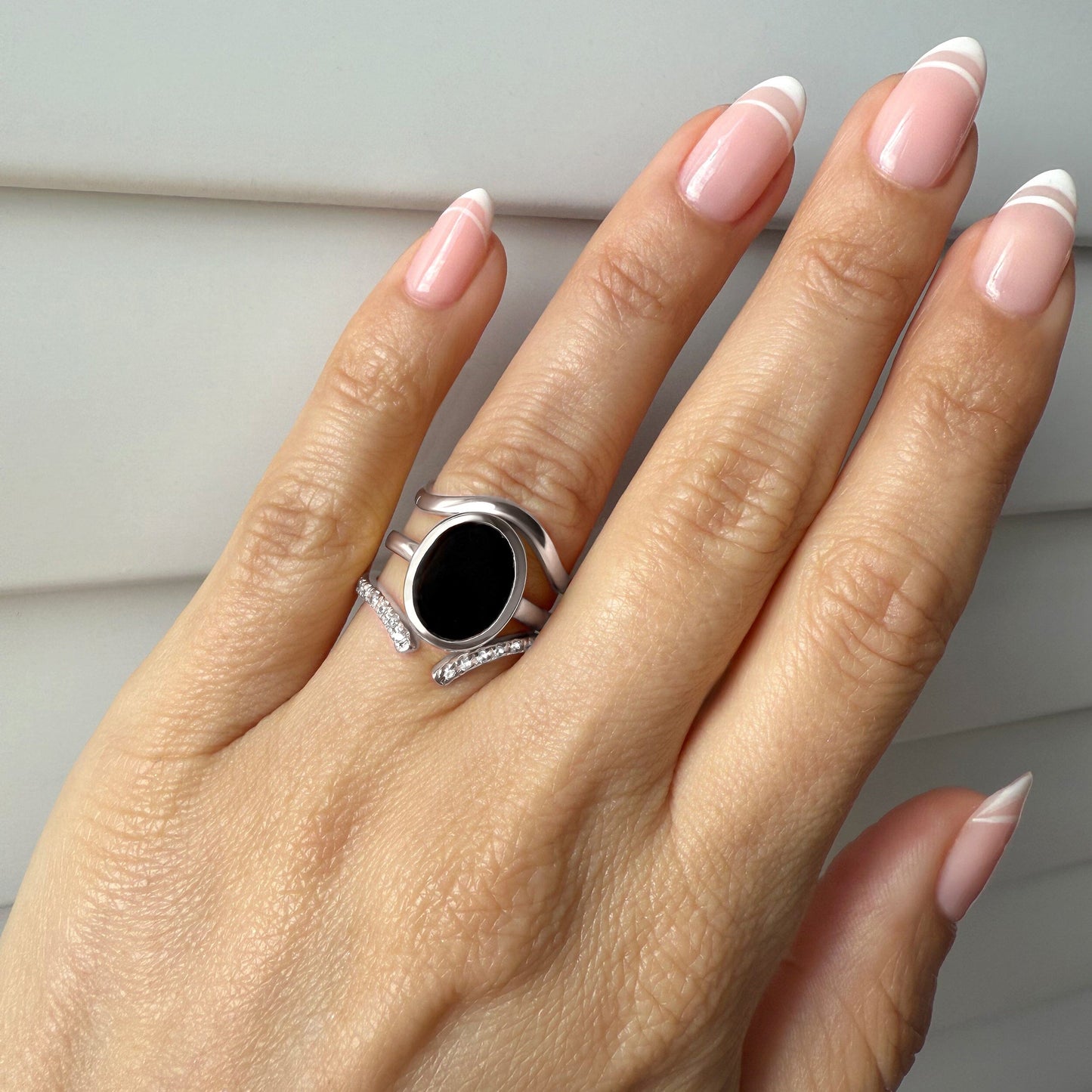 Enfolded Black Onyx & Infinite & Waves Rings - lifestyle silver