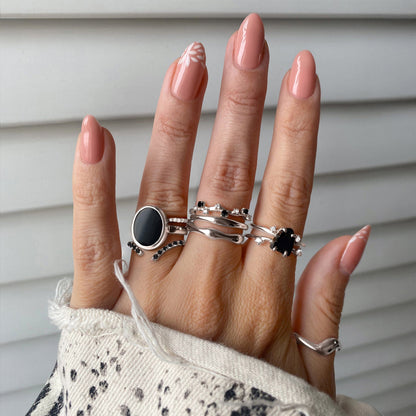 Black Obsidian Flow Stardust Infinite Rings silver worn 2