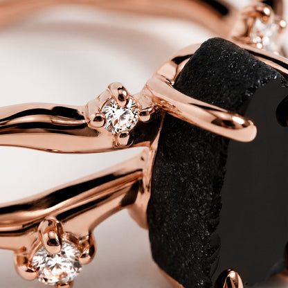 Black Obsidian Ring - Flow - rose gold macro
