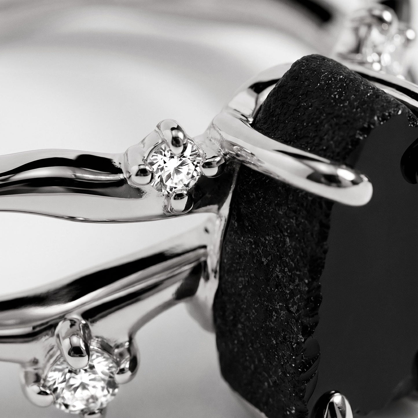 Black Obsidian Ring - Flow - sterling silver macro