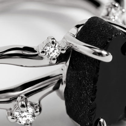 Black Obsidian Ring - Flow - sterling silver macro