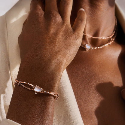 Moonstone Bracelet - Flow - rose gold vermeil on wrist