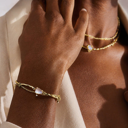 Moonstone Bracelet - Flow - yellow gold vermeil on wrist