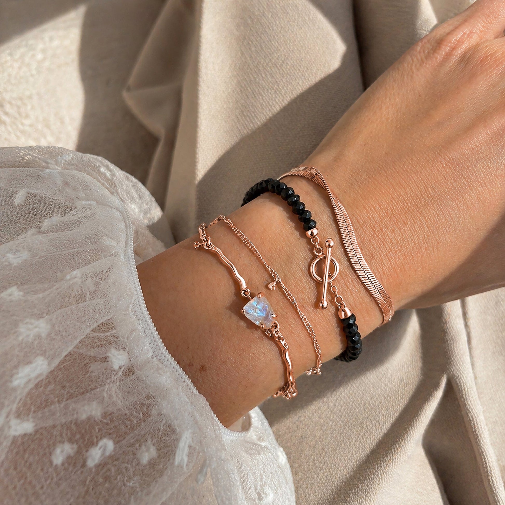 Moonstone Bracelet - Flow - rose gold stacked