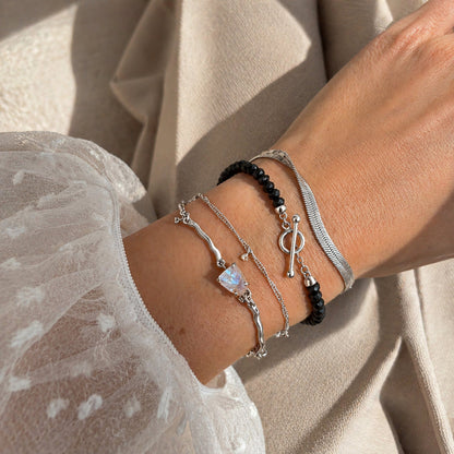 Moonstone Bracelet - Flow - sterling silver stacked