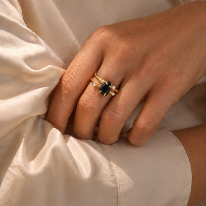 Black Obsidian Ring - Flow - yellow gold vermeil on hand