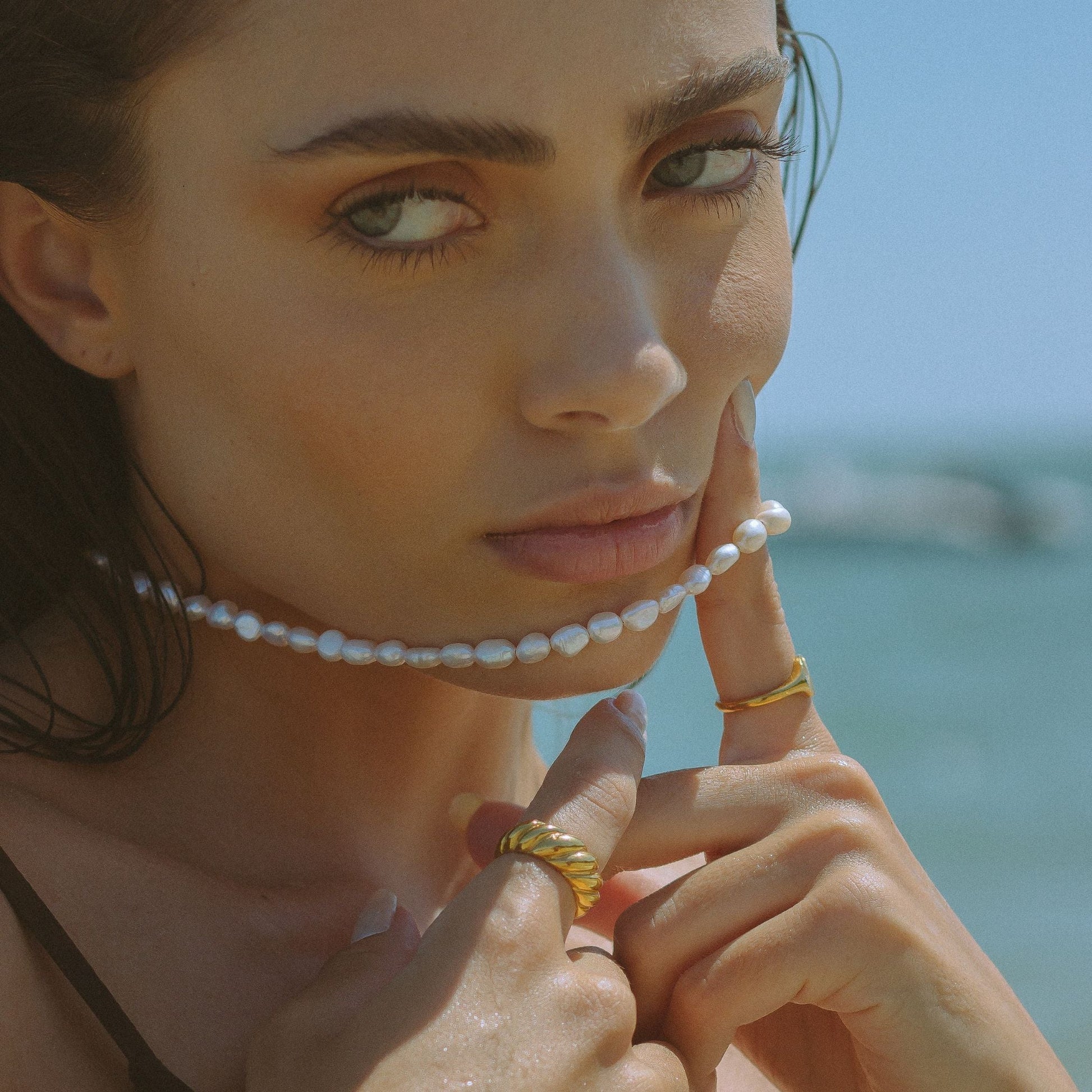 Croissant Ring - gold on model