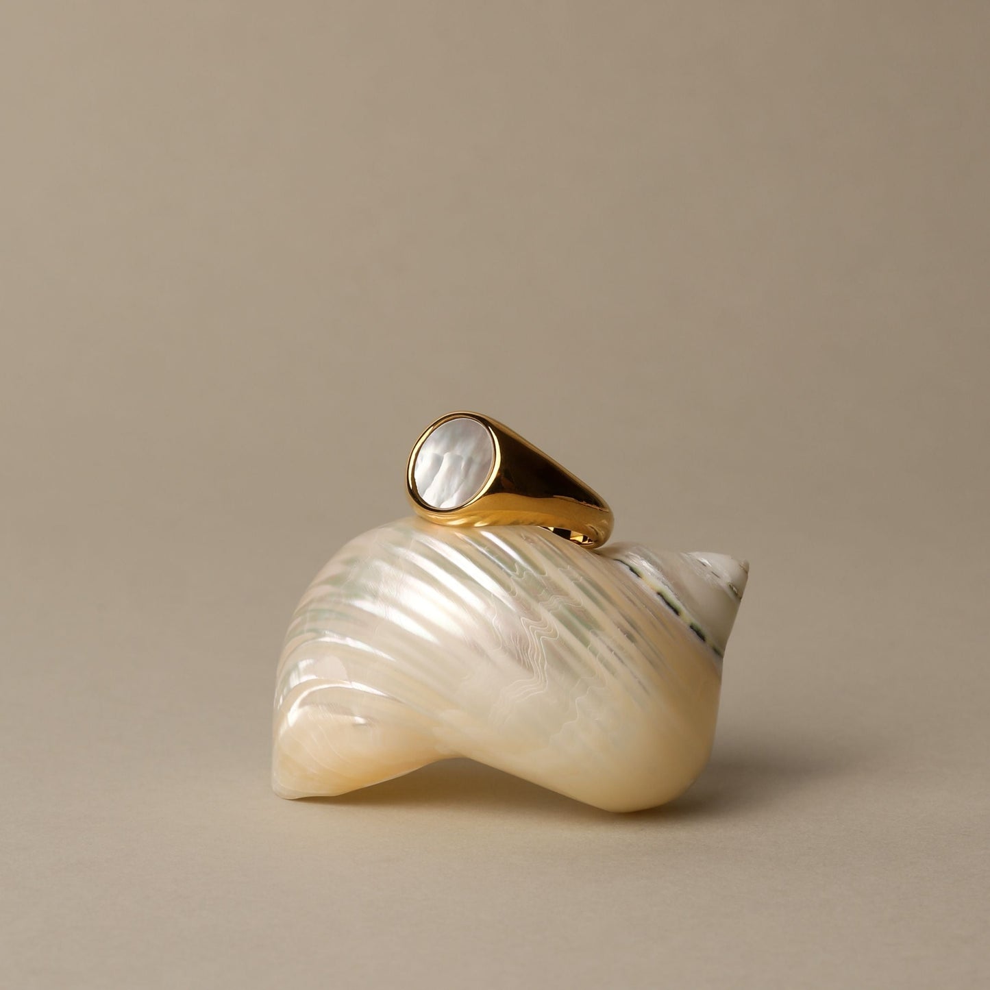 Mother Of Pearl Ring - gold on shell