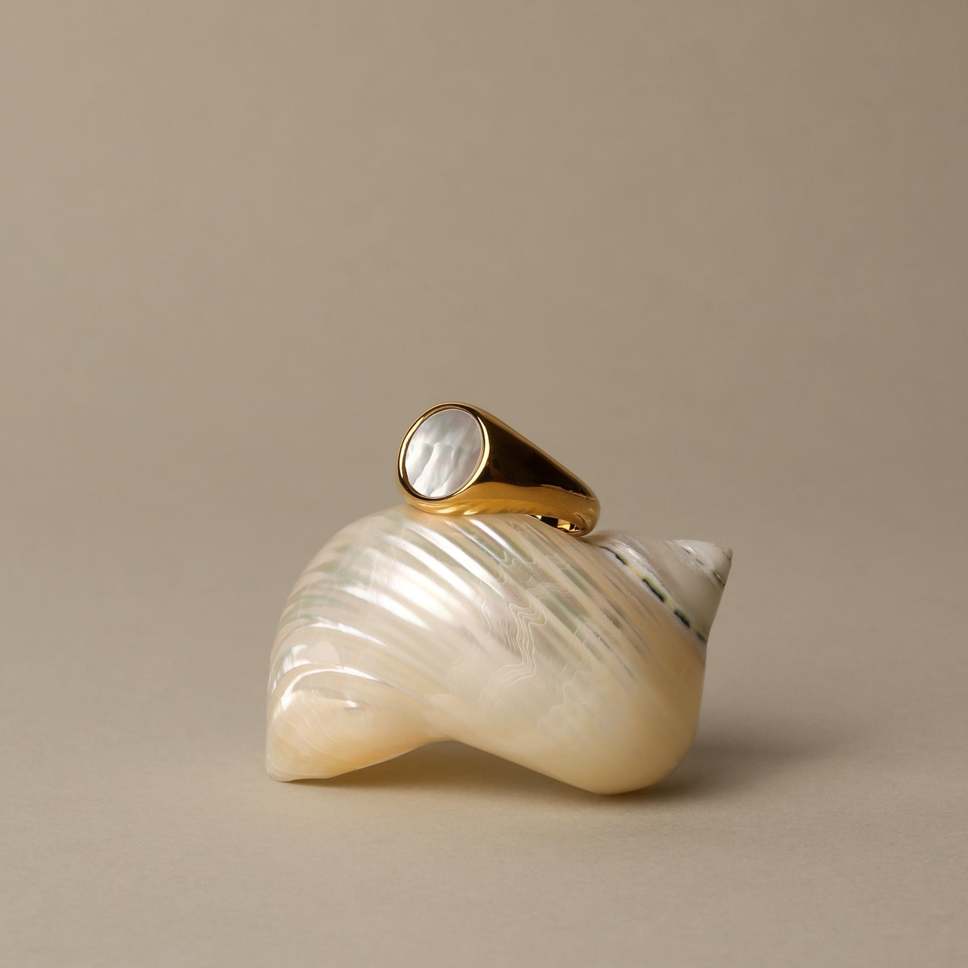 Mother Of Pearl Ring - gold on shell