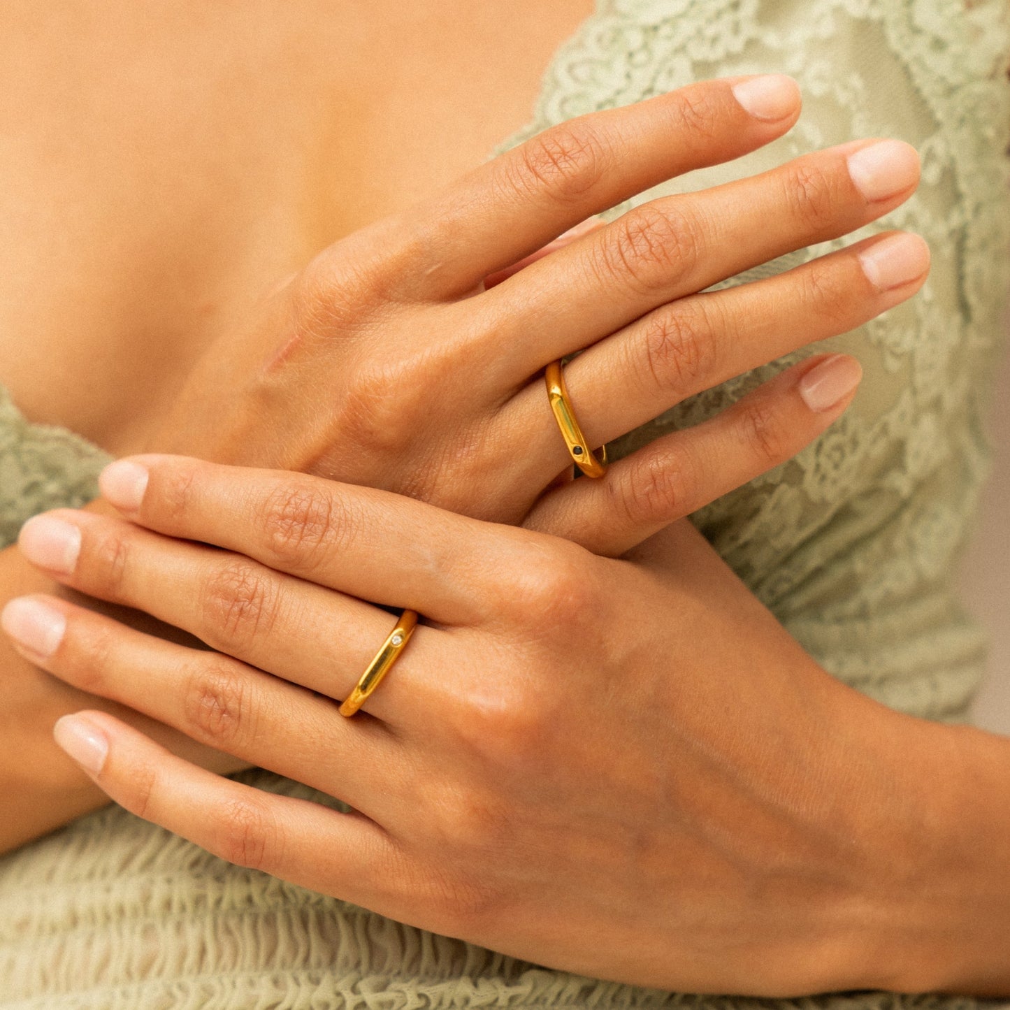 Best Friends Rings Set - gold ring duo on hand