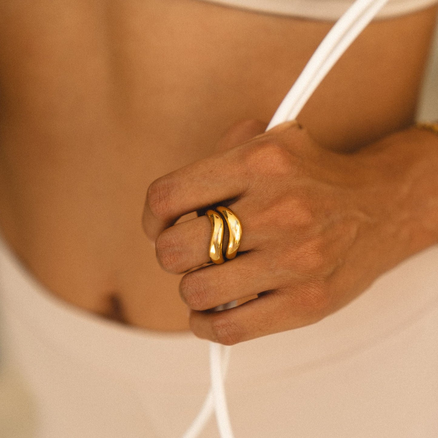 "Double Trouble" Ring Set - gold-stacking-wave-ring