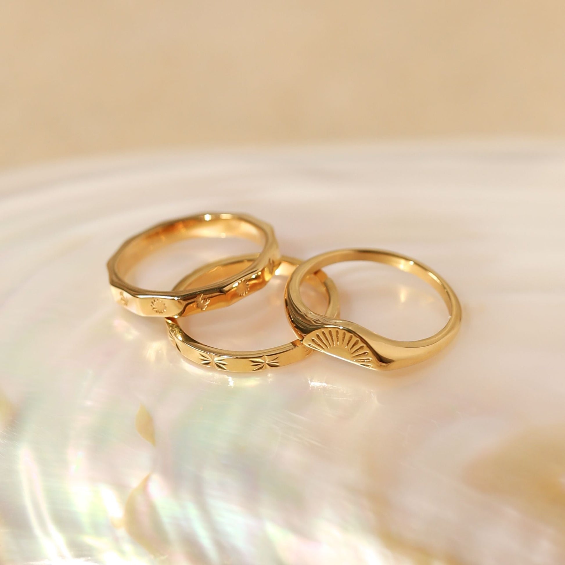 Sunrise Ring - gold rings on shell