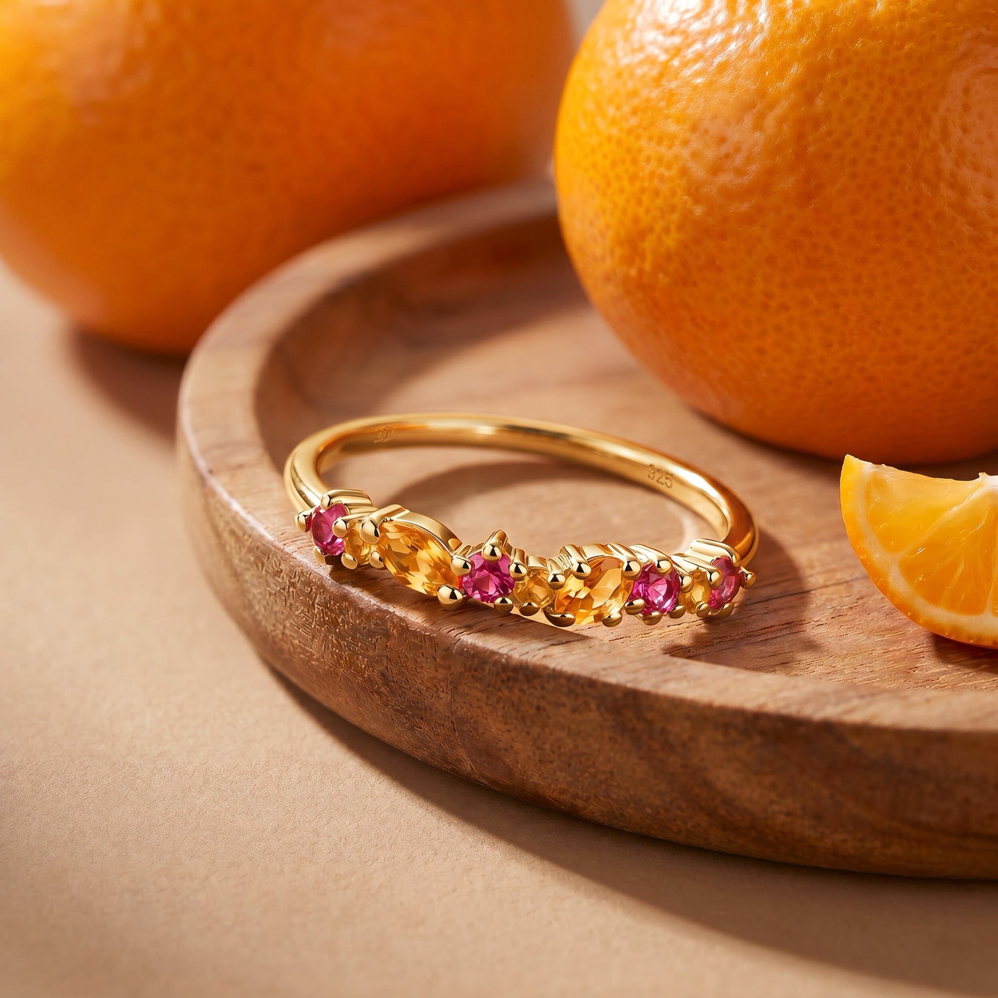 Citrine Pink Topaz Ring Grace - yellow gold flat lay