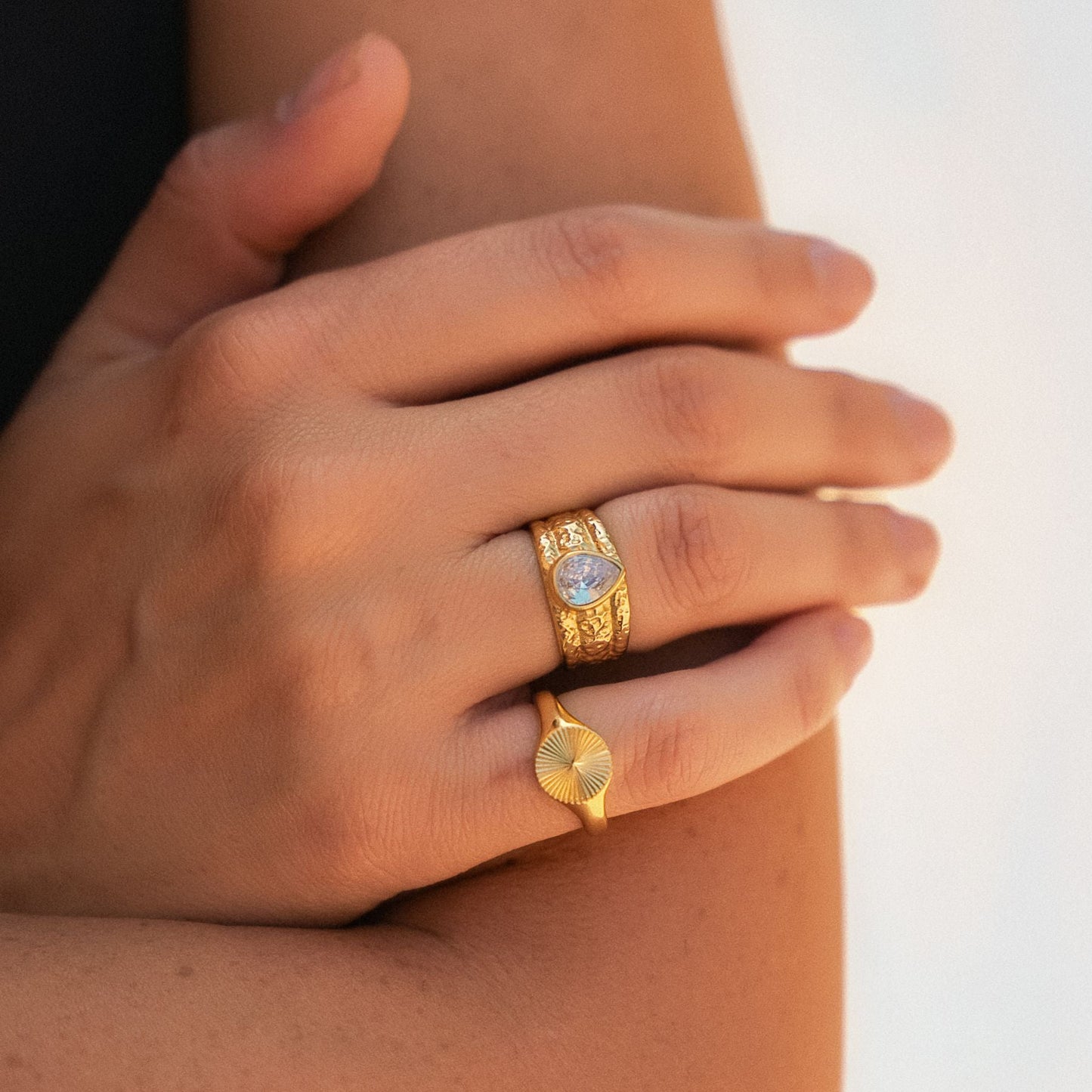 Odyssey Ring - hammered-zircon-ring