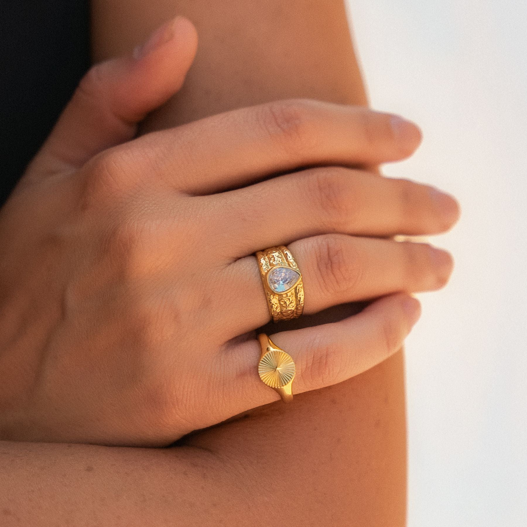 Odyssey Ring - hammered-zircon-ring