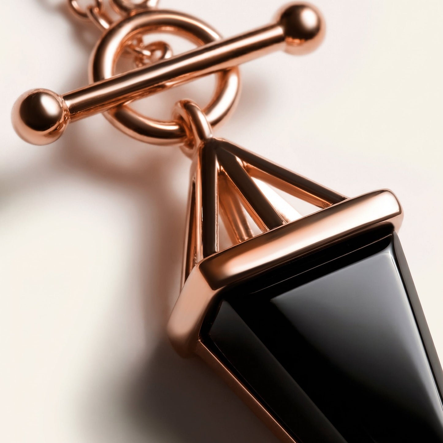 Black Obsidian Necklace - Heroine - rose gold macro