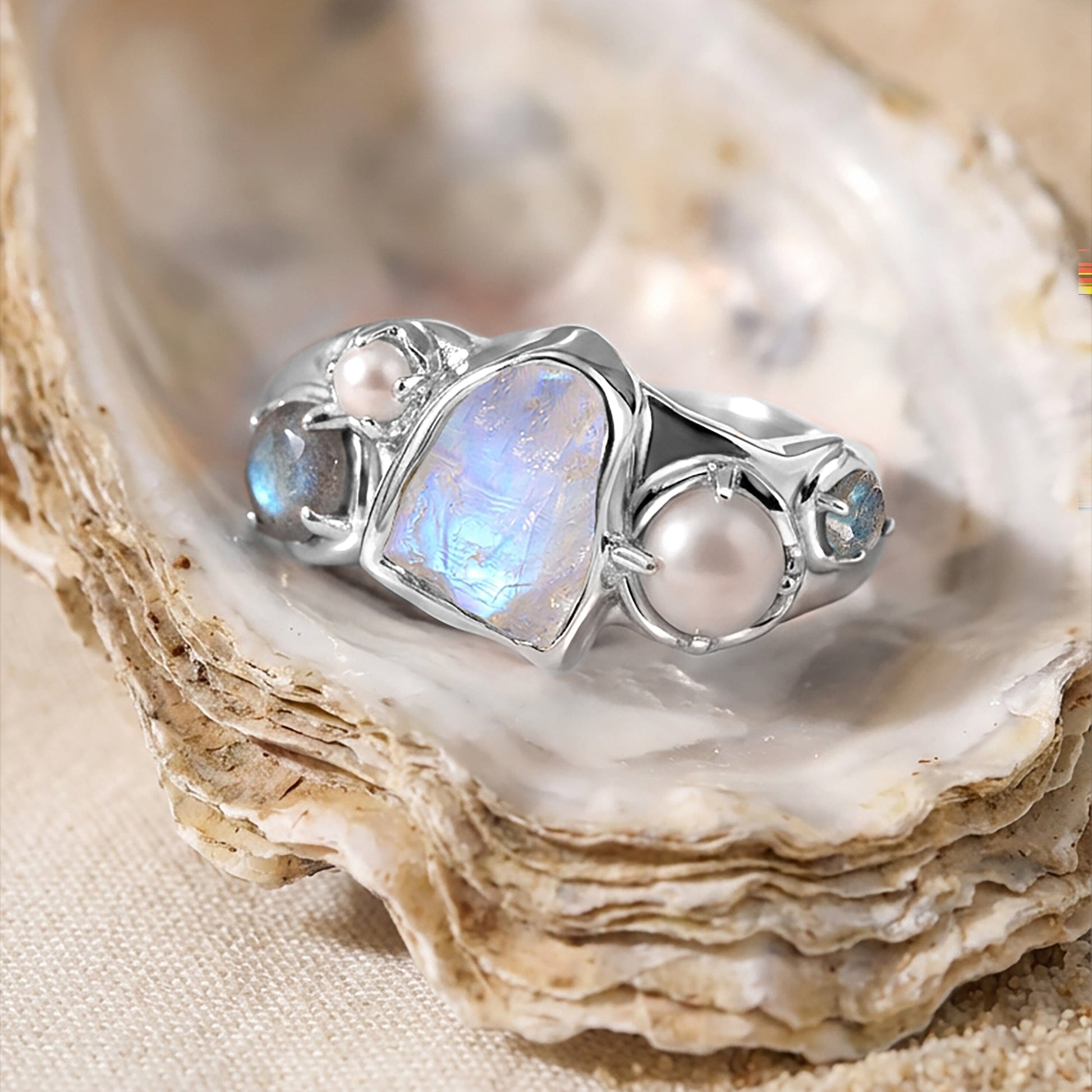Moonstone Heirloom & Magma & Waves Rings - lifestyle 2 SIL