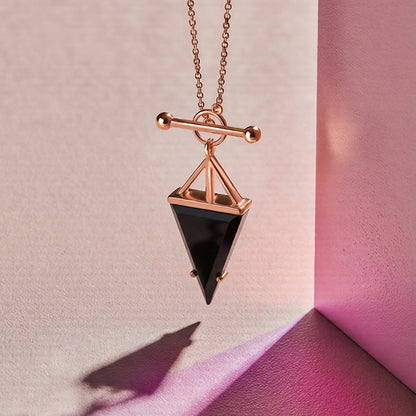 Black Obsidian Necklace - Heroine - rose gold worn close-up