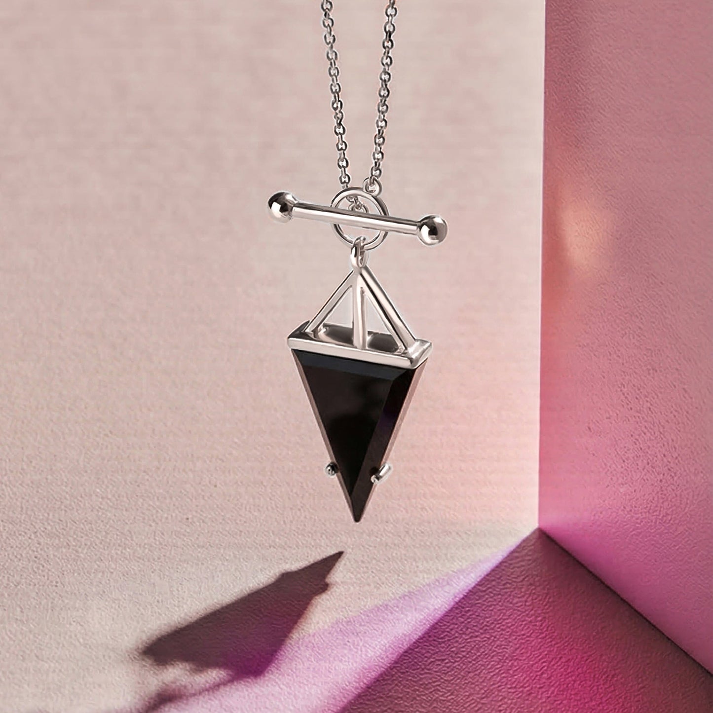 Black Obsidian Necklace - Heroine - sterling silver worn close-up