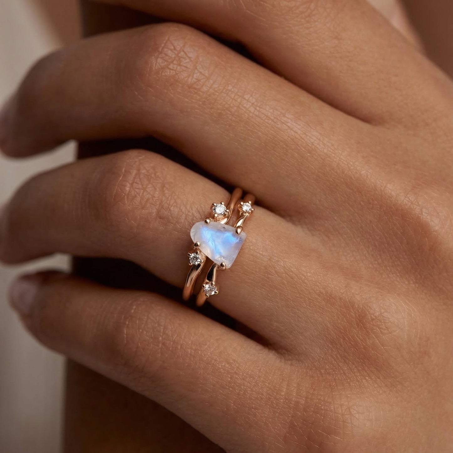 Moonstone Lab Diamond Ring - Flow - on hand RG