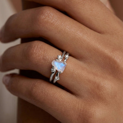 Moonstone Lab Diamond Ring - Flow - on hand SIL