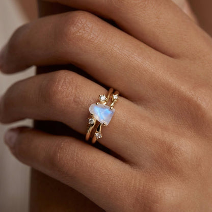 Moonstone Lab Diamond Ring - Flow - on hand YG