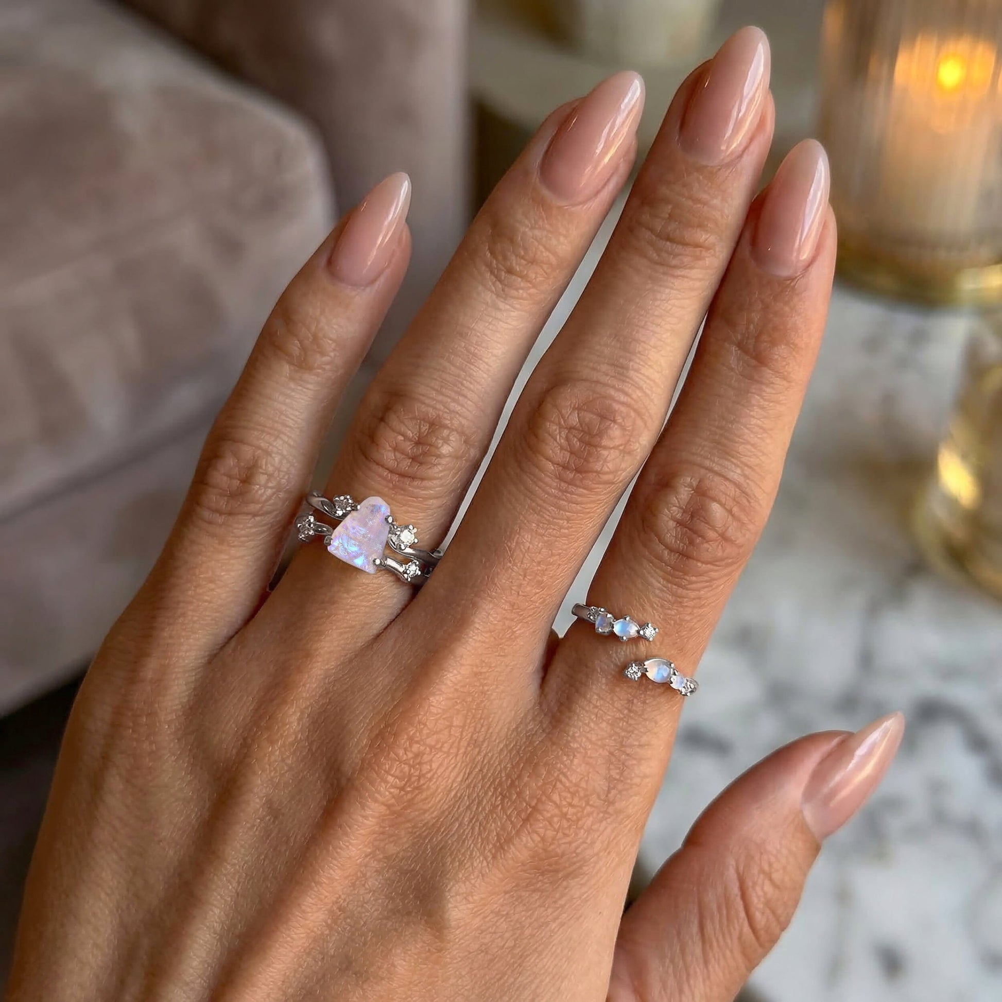 Moonstone Lab Diamond Ring - Flow - lifestyle SIL